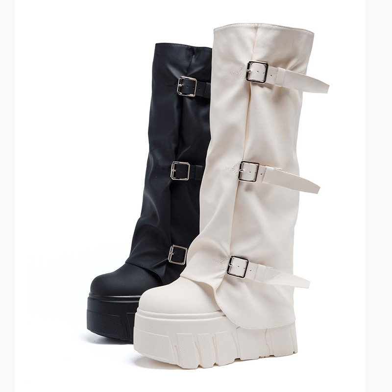 Zip Up Boots Short - Botki damskie na platformie i koturnie,