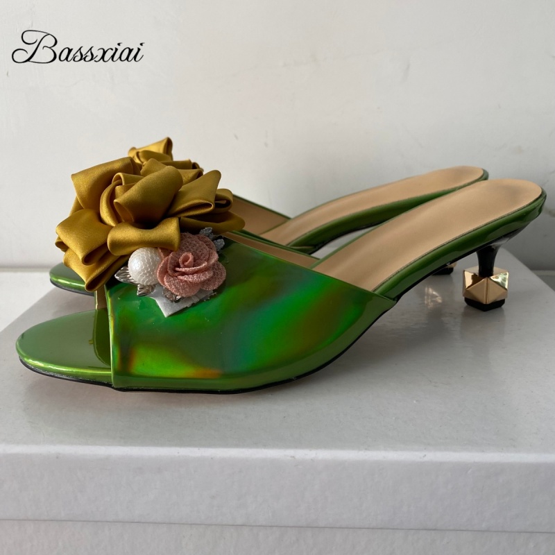 Women'S Shoes Kitten Heels - Kryształowe Sandały Damskie z Kwiatami, Ręcznie
