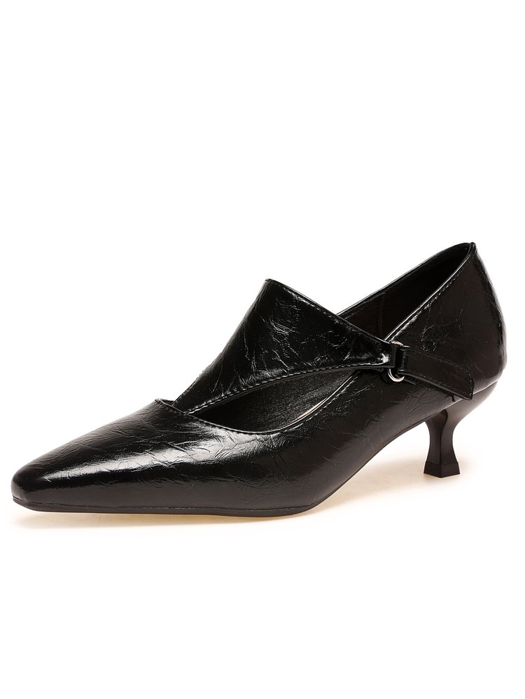 Women'S Shoes Kitten Heels - Damskie Czarne Retro Czółenka na Niskim
