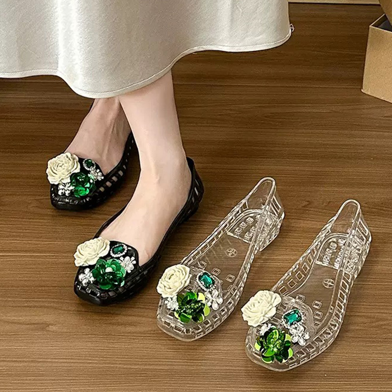 Jelly Sandal Women - Luksusowe Duże Kryształowe Kwiaty z Cekinami,