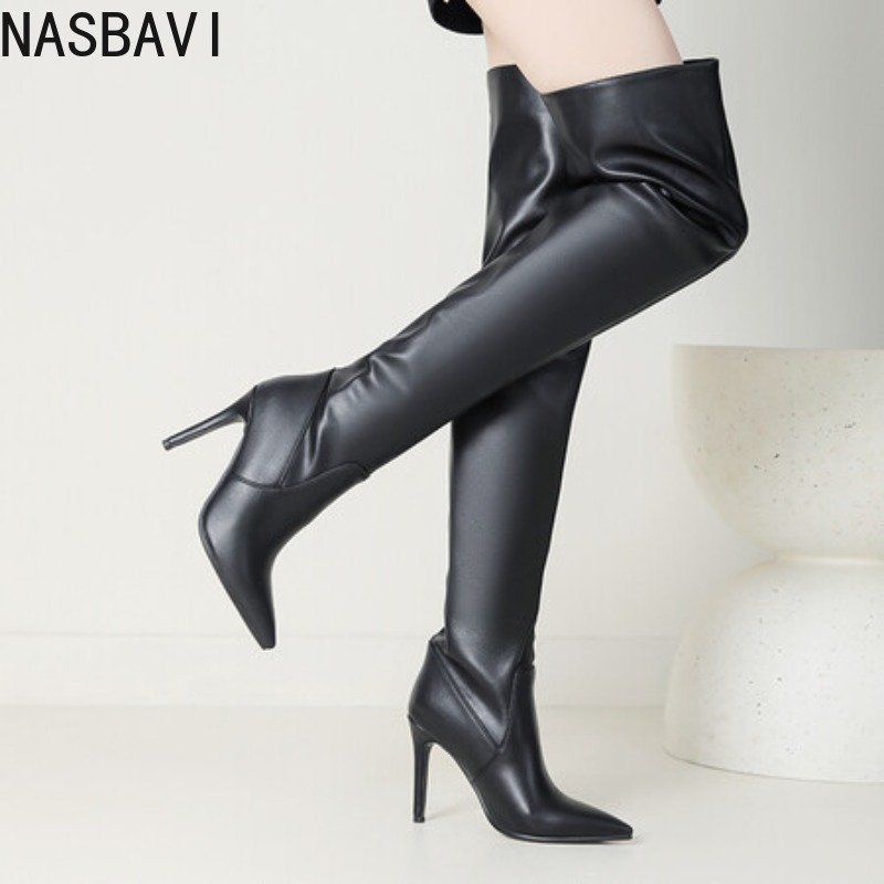 Zip Up Boots Short - NASBAVI Czarne Szpiczaste Luksusowe Damskie Buty