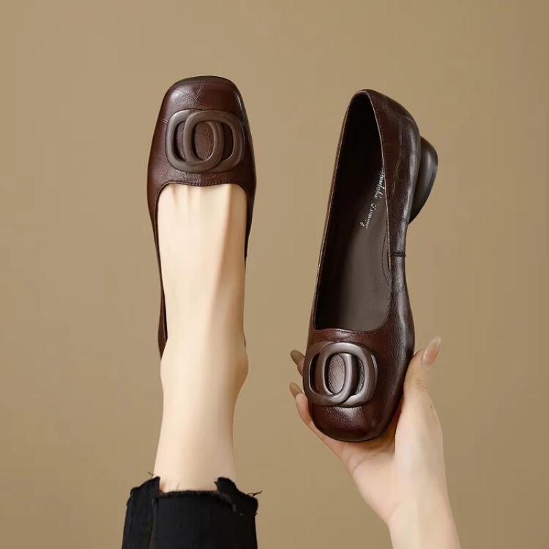 Women Shoes Heels - Francuskie czółenka damskie, skórzane buty dla