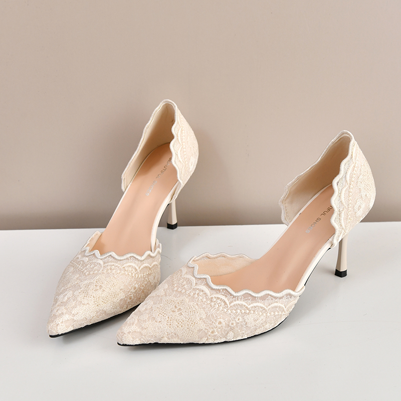 Women Shoes Heels - Koronkowe szpilki z ostrym noskiem damskie