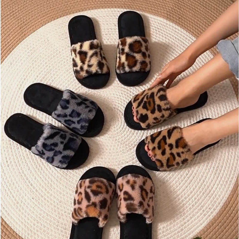 Women Shoes On Sale - Ciepłe, puszyste, futrzane kapcie damskie w