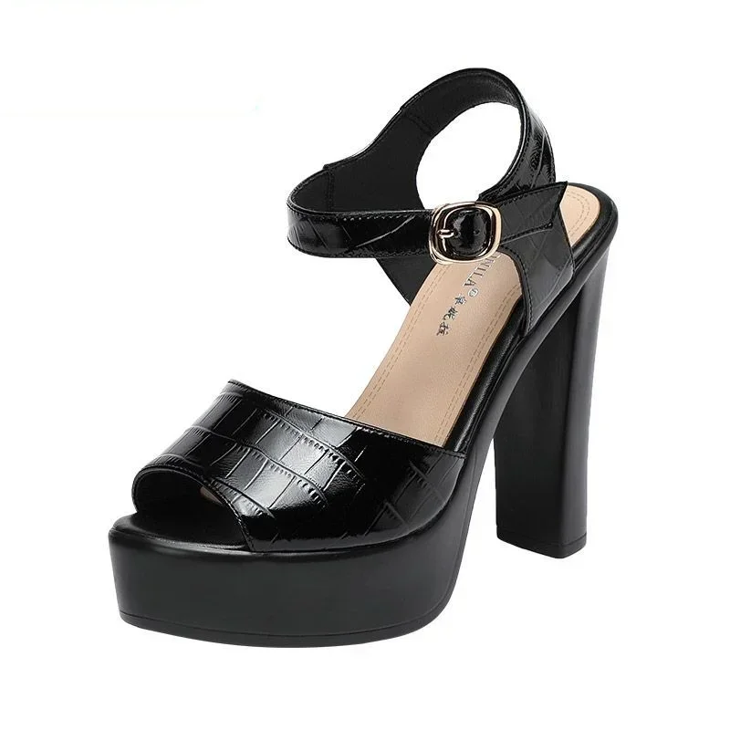 Ankle Strap Heels - Sandały ze skóry naturalnej, modne, na