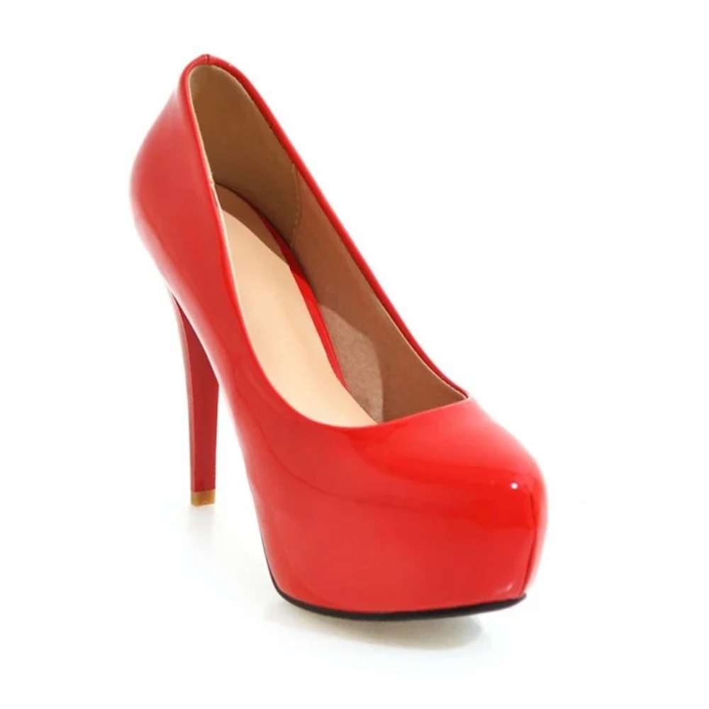 Women Shoes Jd - Damskie Lakierowane Czółenka Okrągły Nosek Czarne