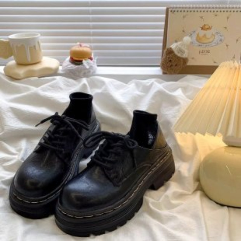 Women Shoes For Walking - Damskie buty Oxford na platformie, sznurowane,
